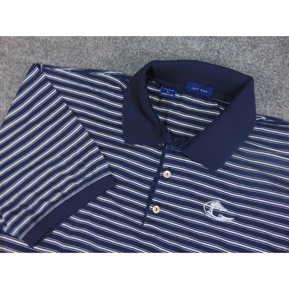 Jeff Rose Polo Shirt Mens Large Blue Striped Short Sleeve Cotton Made in‎ Italy